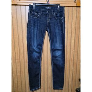 Silver Jeans Aiko Skinny Jeans‎ Dark Wash Denim Western Stitch W27 L32